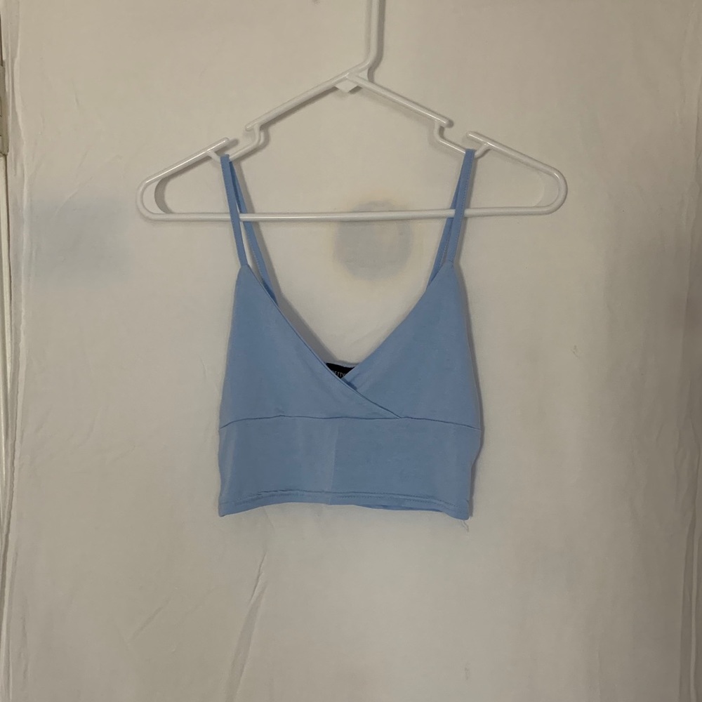 Light blue cross over crop top